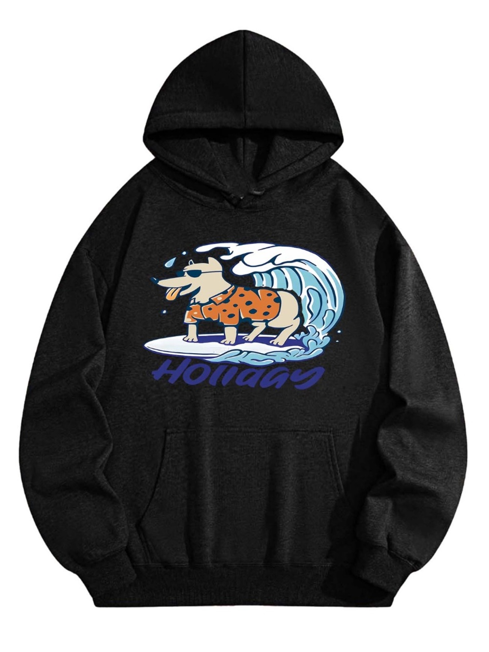 Vintage Surf Graphic Pullover Hoodie – Black